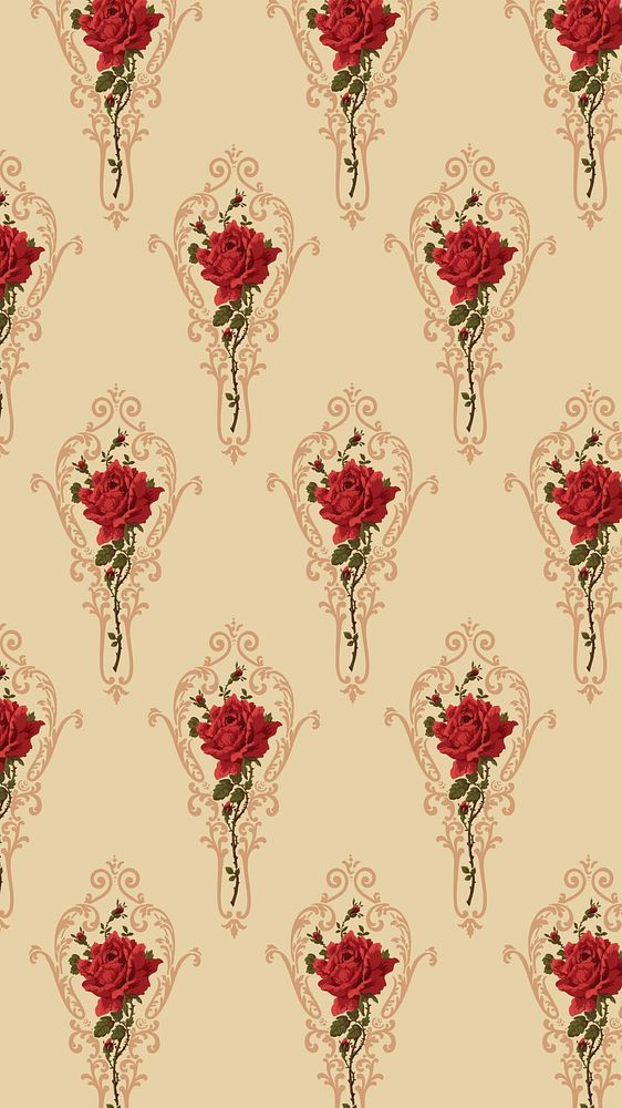 Decorative rose pattern iPhone wallpaper, beige background