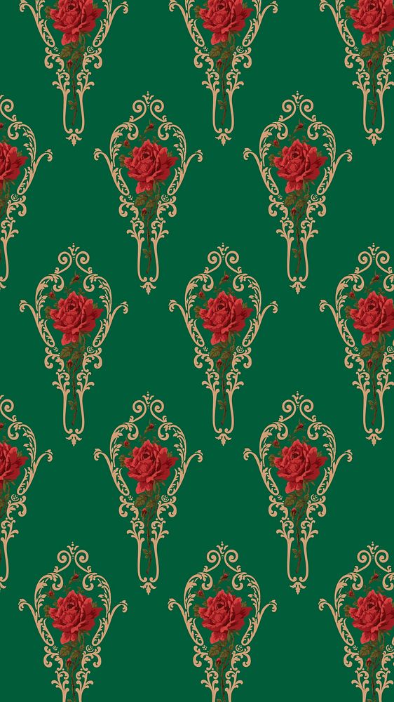 Decorative rose pattern iPhone wallpaper, green background