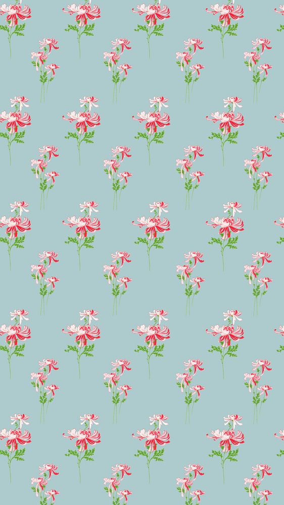 Pink flower pattern iPhone wallpaper, blue background