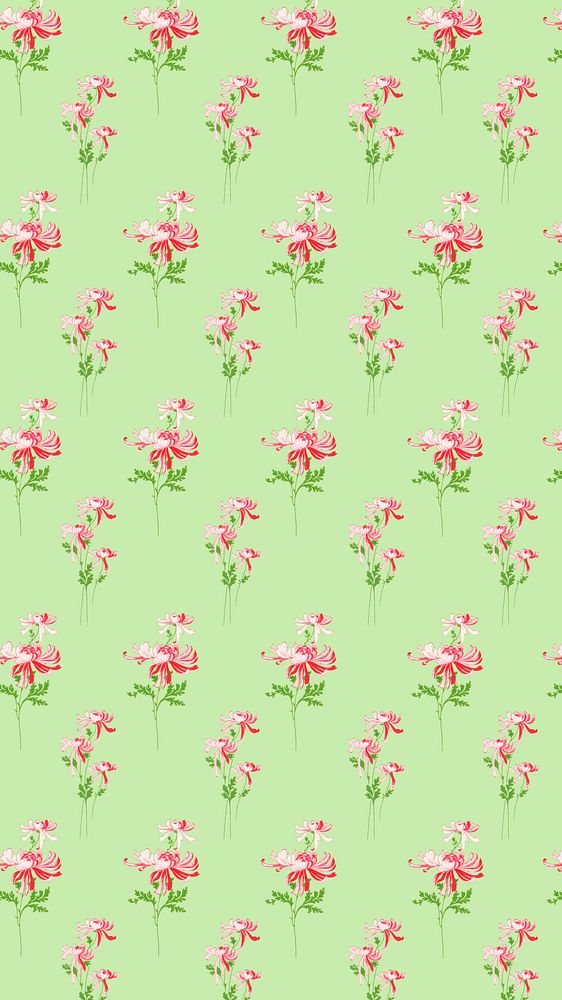 Pink flower pattern iPhone wallpaper, green background