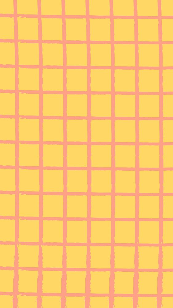 Grid pattern mobile wallpaper, yellow & pink