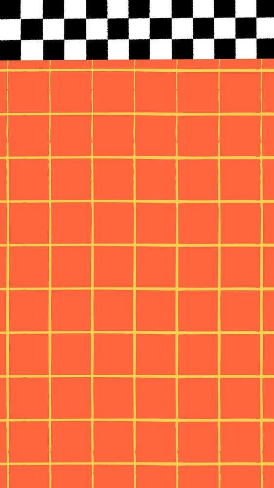 Orange grid iPhone wallpaper, checkered pattern
