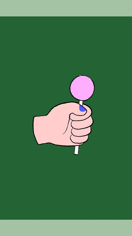 Cute hand holding lollipop background, simple green