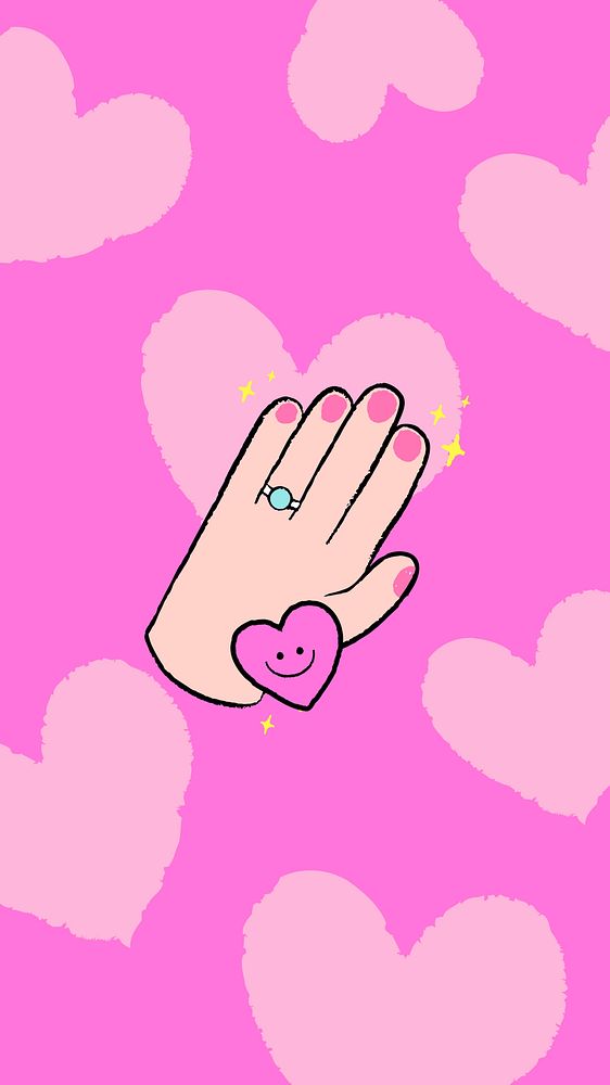 Hand & happy heart background, love & cute illustration 