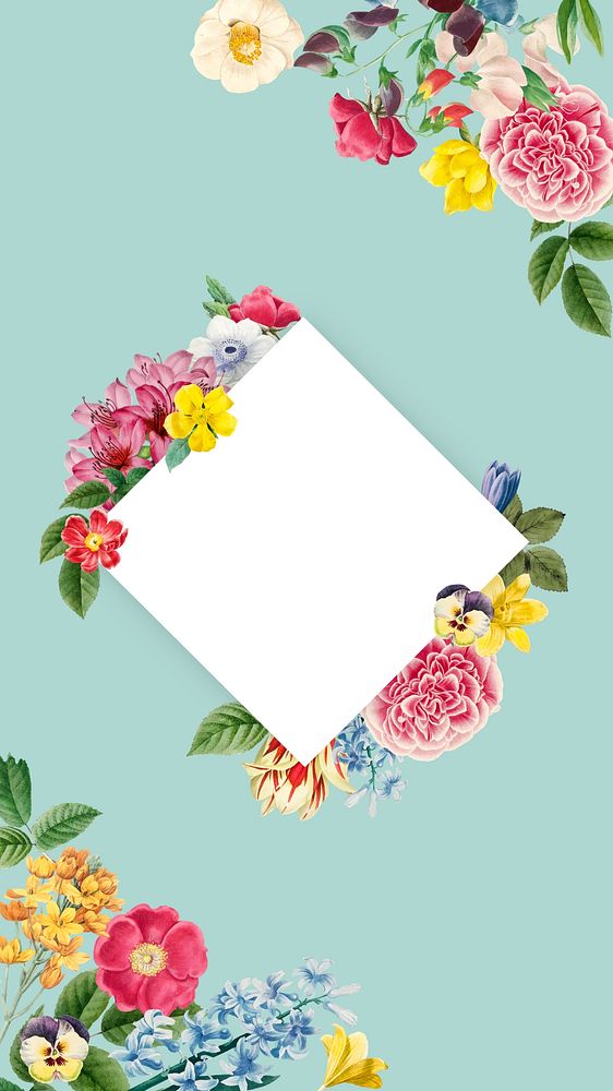 Floral square frame mobile wallpaper, botanical illustration