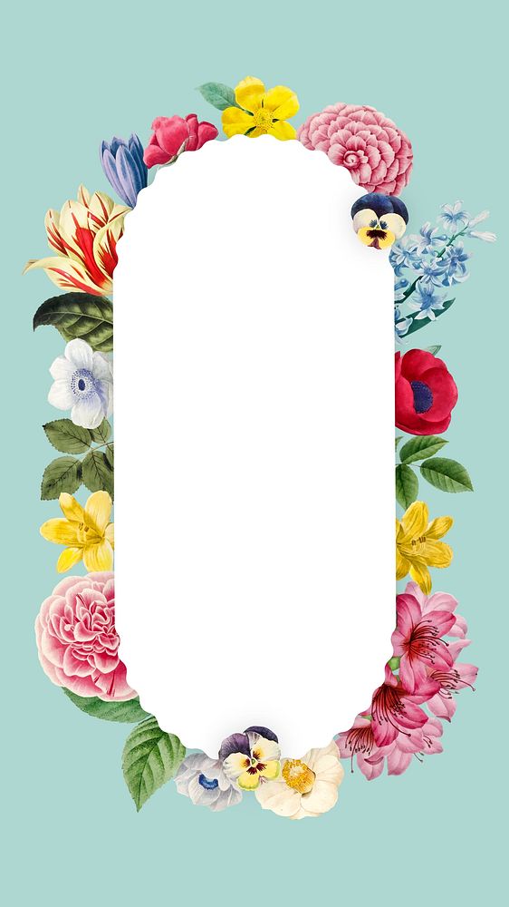 Floral oval frame mobile wallpaper, botanical illustration