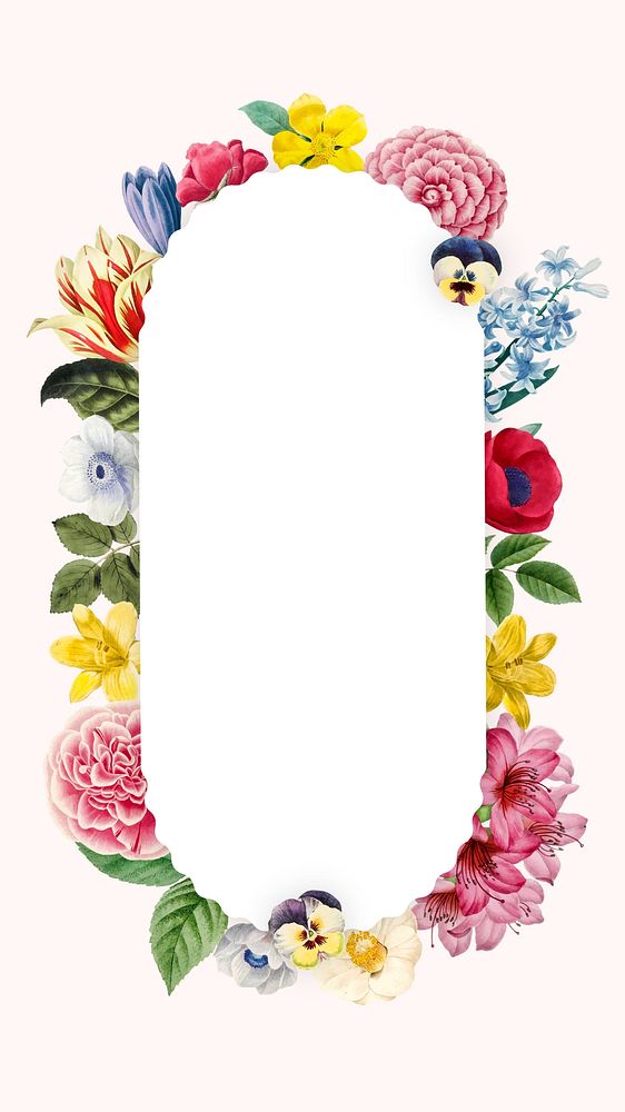 Floral oval badge mobile wallpaper, botanical illustration