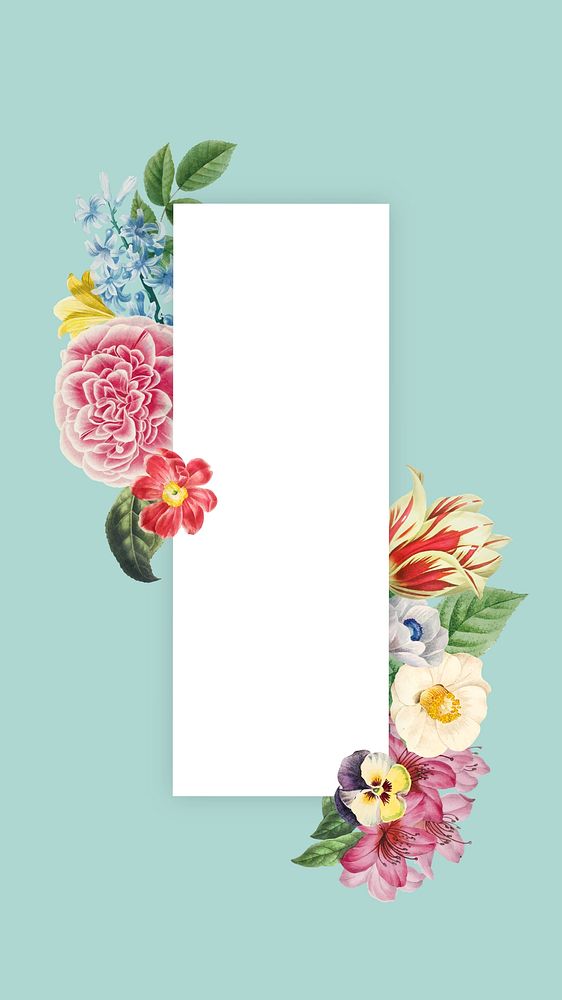 Floral rectangle frame mobile wallpaper, botanical illustration