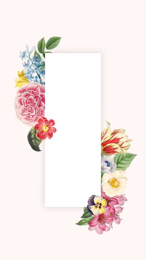 Floral rectangle badge mobile wallpaper, botanical illustration