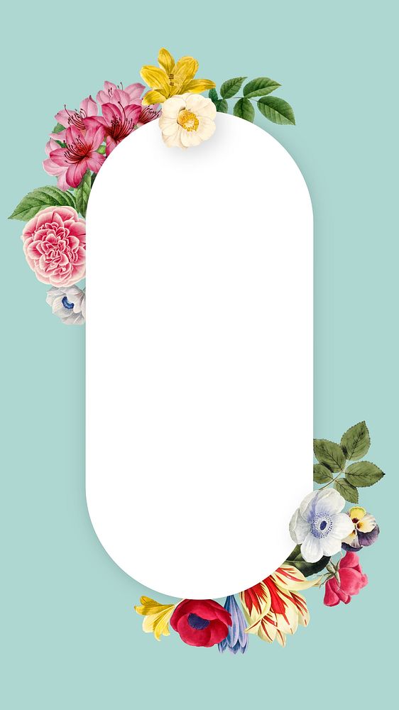 Floral oval badge mobile wallpaper, botanical illustration