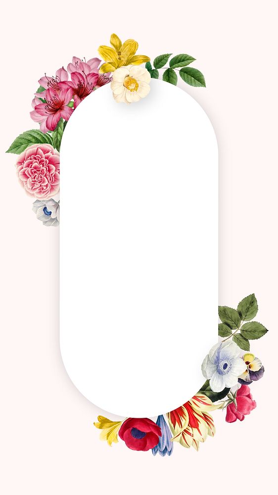 Floral oval frame mobile wallpaper, botanical illustration