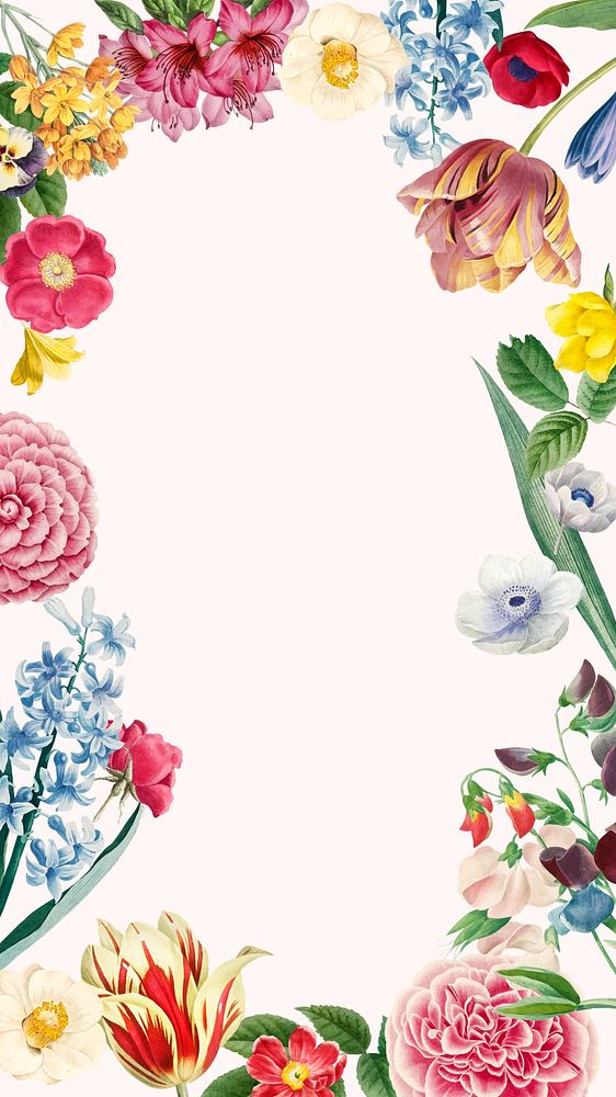 Floral frame mobile wallpaper, botanical illustration
