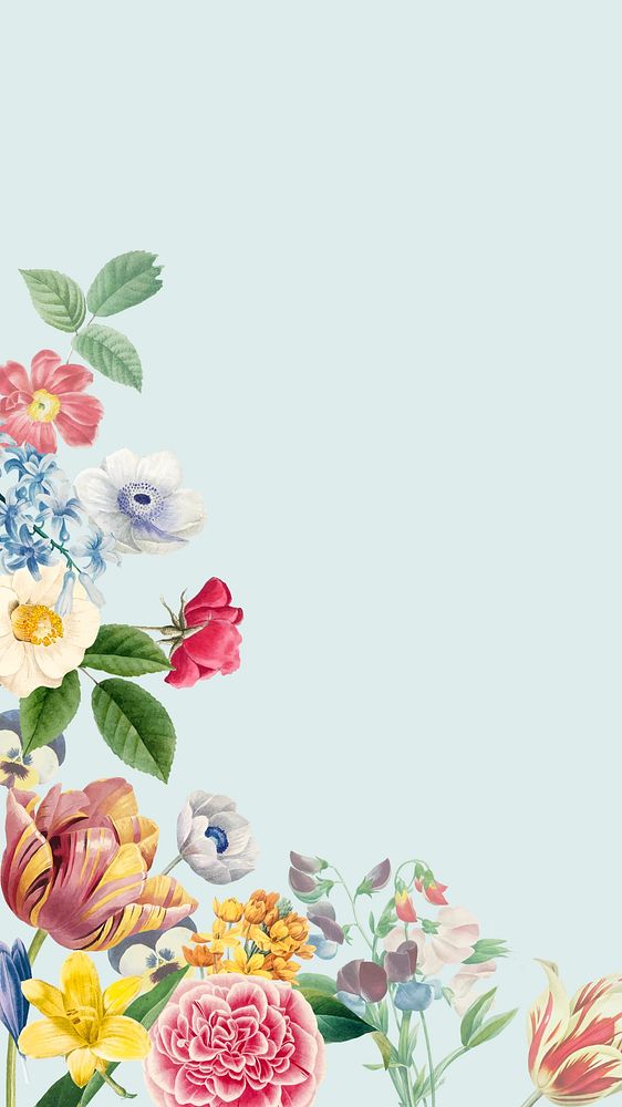 Floral mobile wallpaper, botanical border illustration