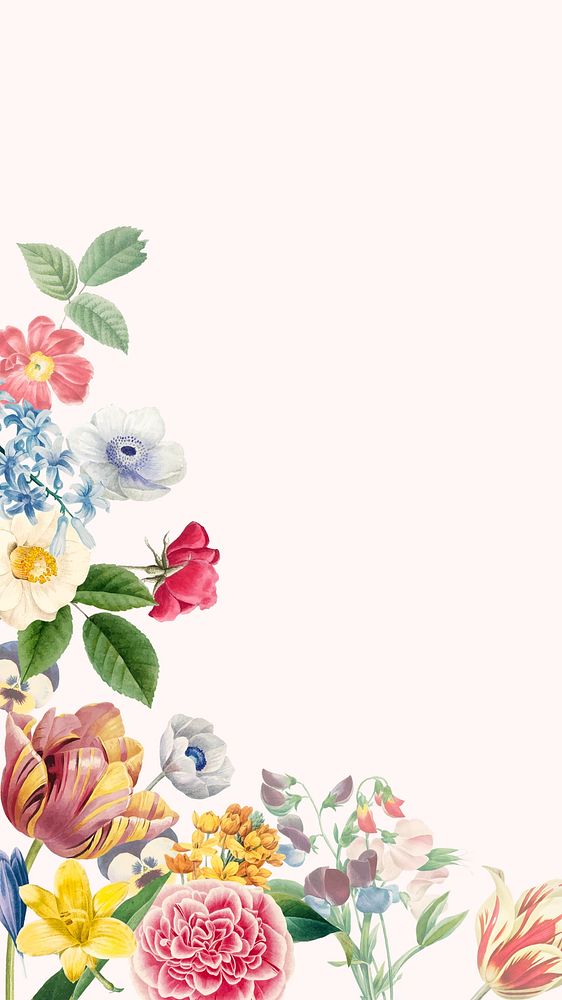 Floral border mobile wallpaper, botanical illustration