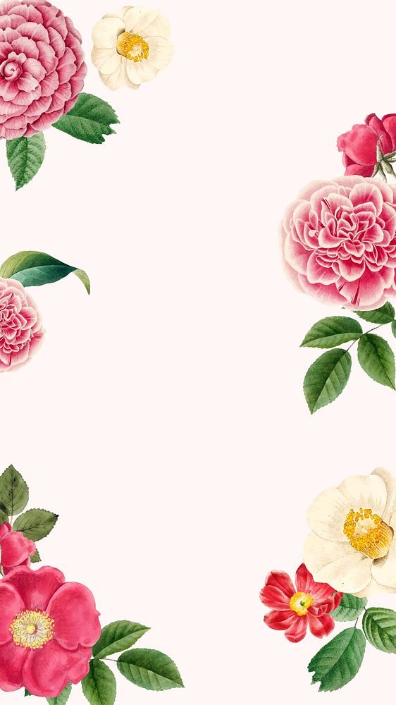 Floral mobile wallpaper, botanical border illustration