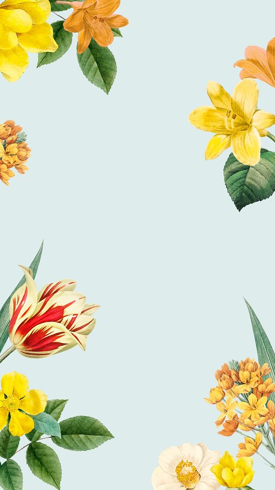 Floral mobile wallpaper, botanical border illustration