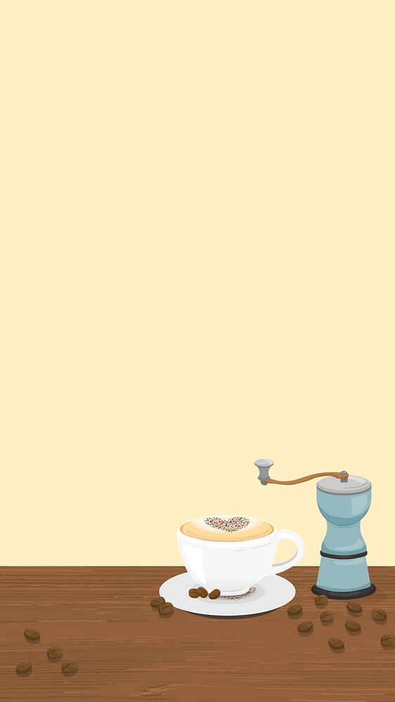 Coffee shop yellow iPhone wallpaper, hot coffee illustration