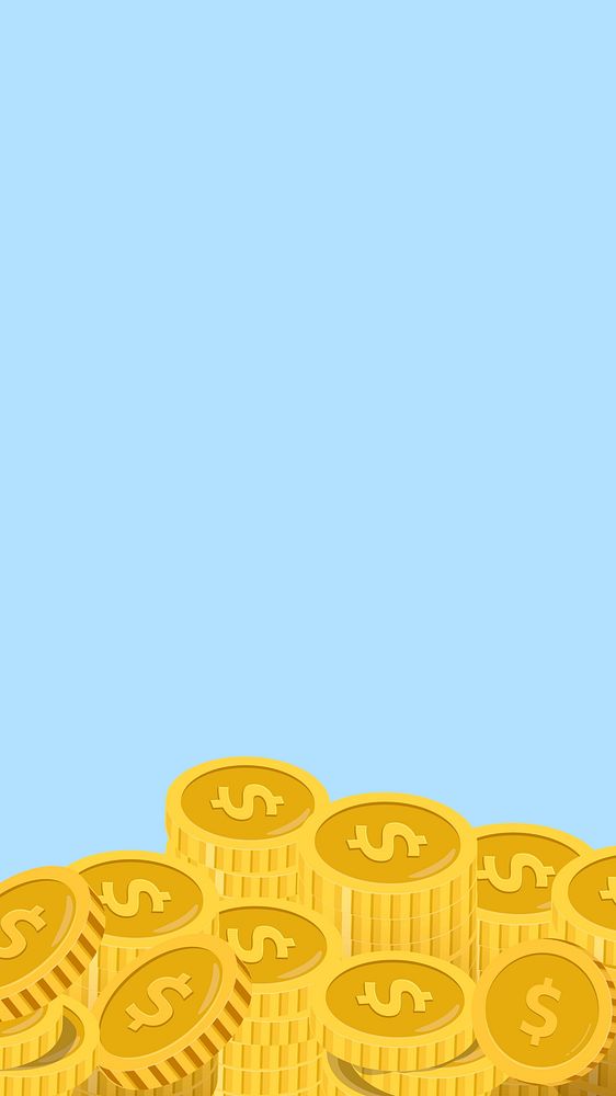 Coin stack iPhone wallpaper, money illustration blue