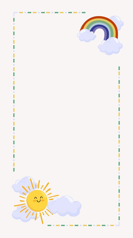 Sunny rainbow sun iPhone wallpaper, white border frame notepaper illustration