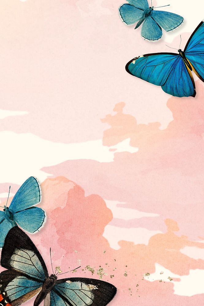 Butterfly border pink watercolor background