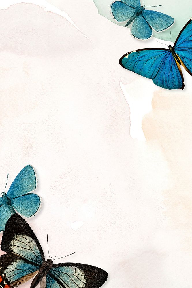 Aesthetic beige watercolor butterfly border