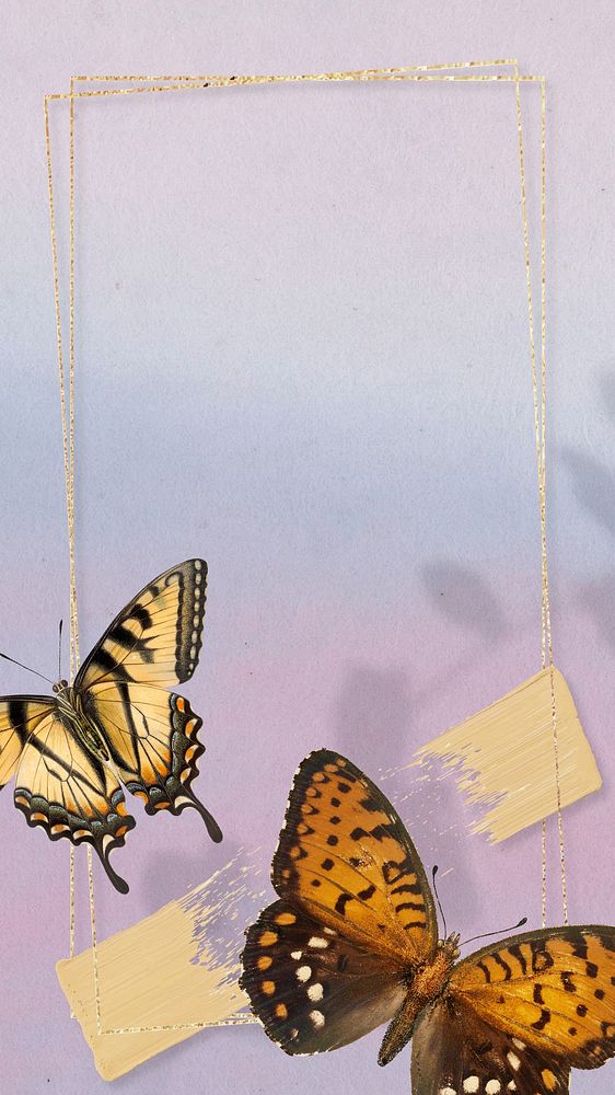 Butterfly frame  iPhone wallpaper, purple gradient design