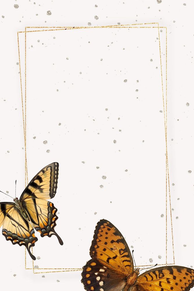 Glittered butterfly frame background