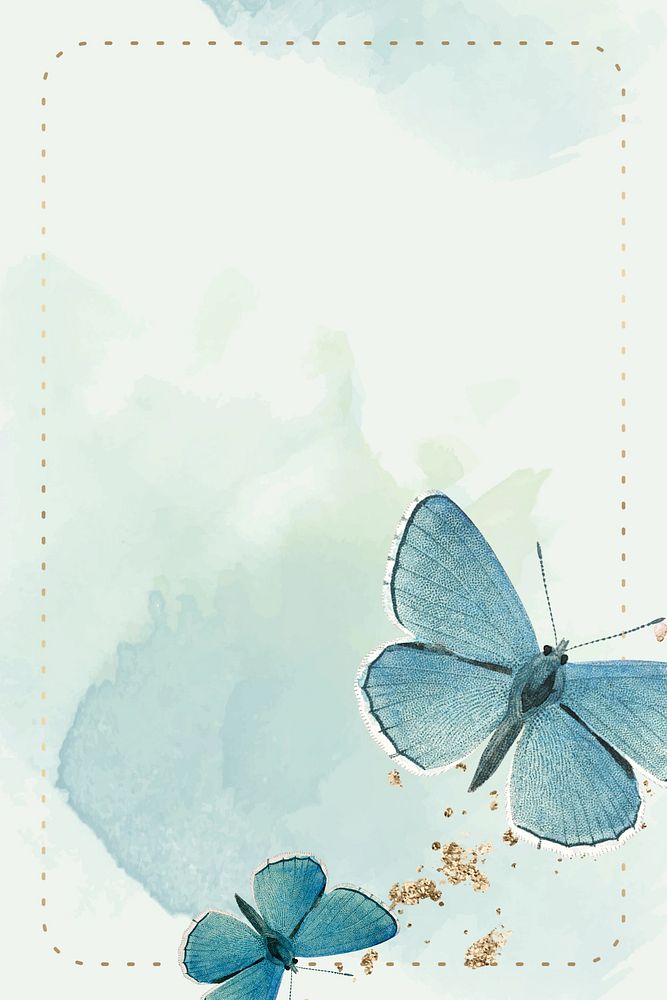 Green frame butterfly watercolor background