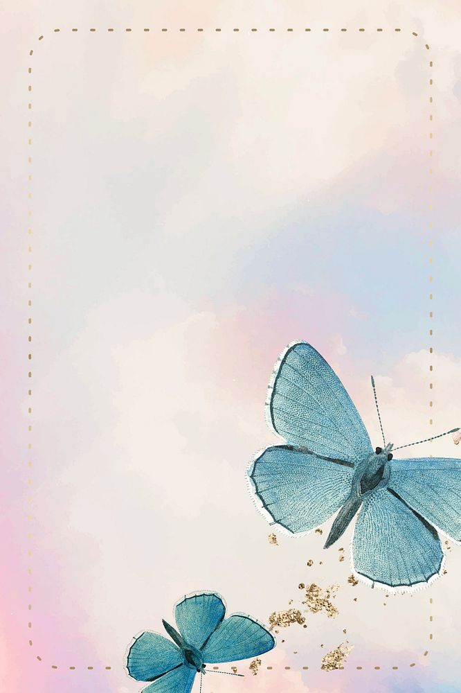 Pink watercolor butterfly border background, gradient design