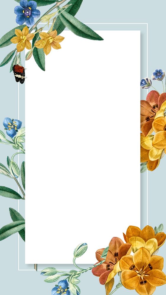 Floral frame iPhone wallpaper, blue design