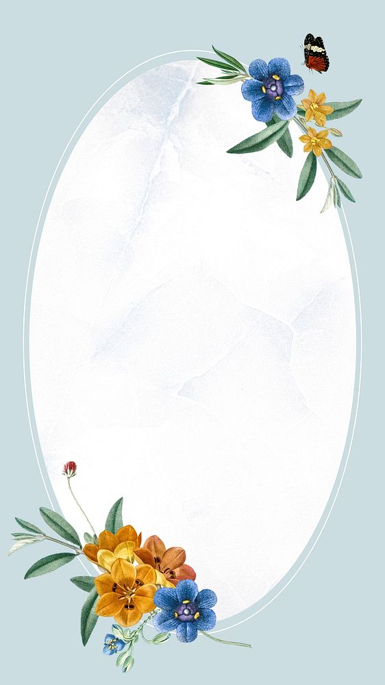 Floral frame iPhone wallpaper, blue design