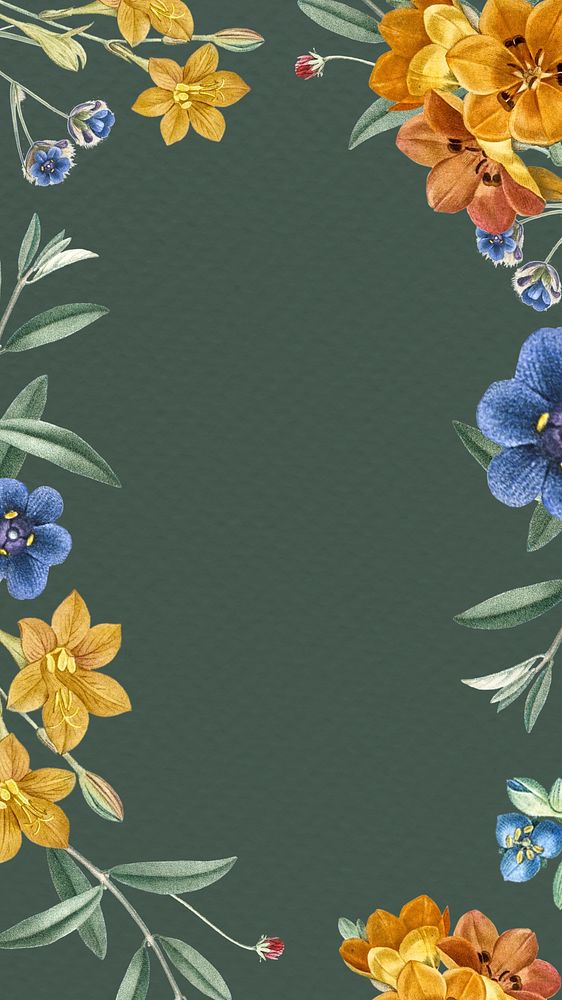 Floral frame iPhone wallpaper, green design