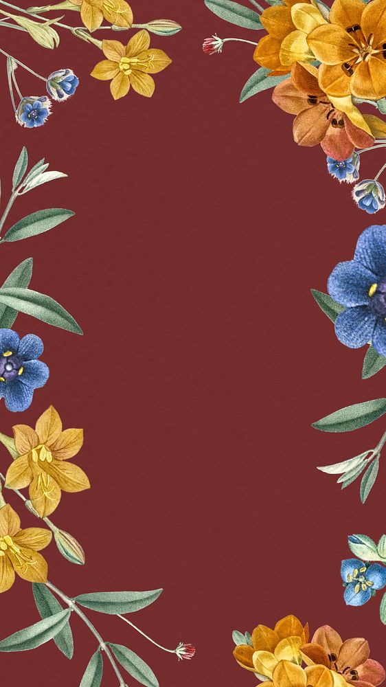 Floral frame iPhone wallpaper, red design