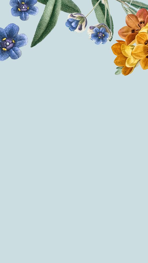 Floral border iPhone wallpaper, blue design