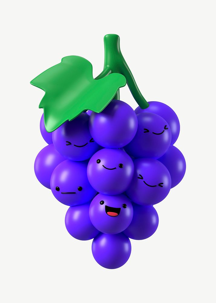 3D happy grapes, emoticon illustration psd psd