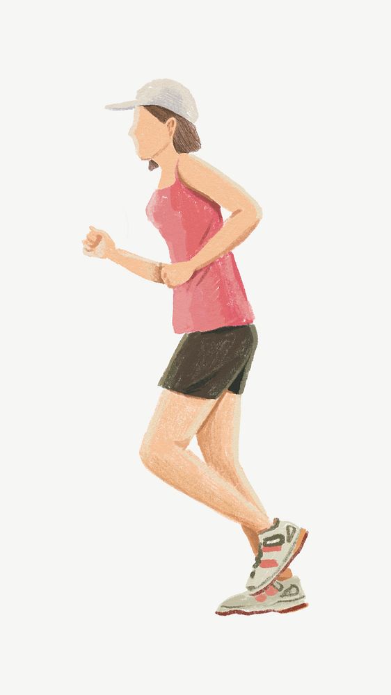 Woman running illustration, collage element psd