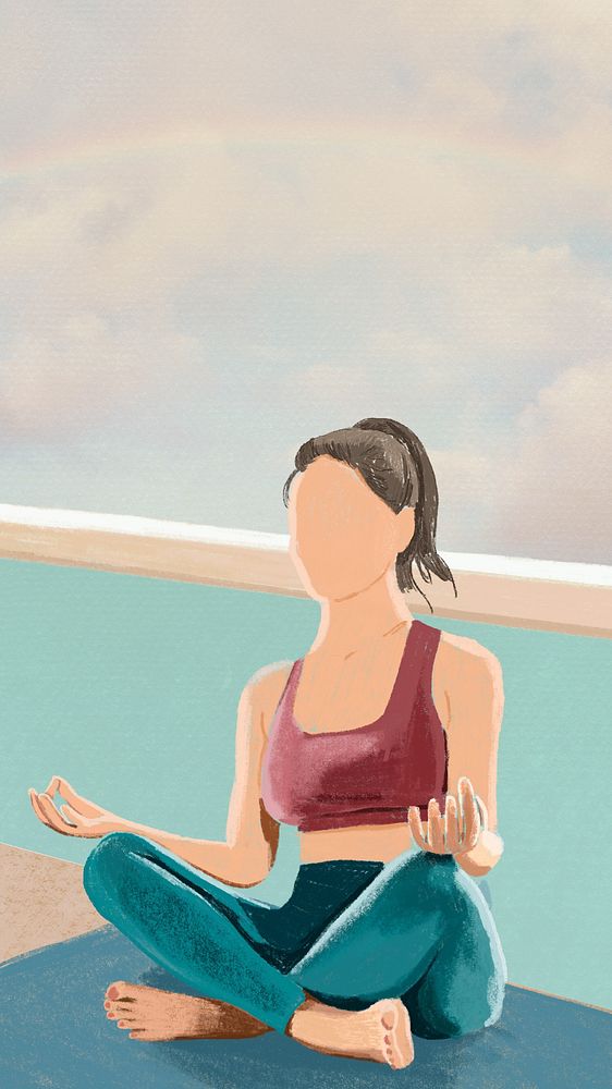Woman doing yoga illustration iPhone wallpaper