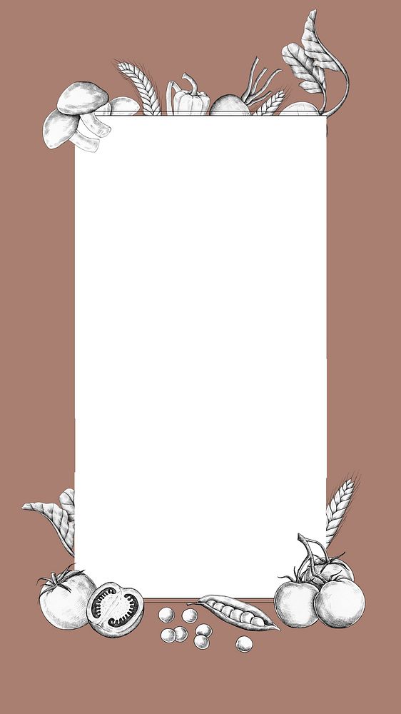 Vegetable illustration border, brown iPhone wallpaper