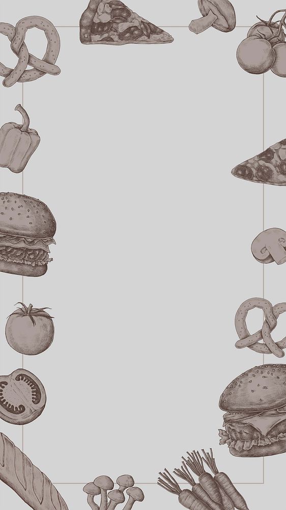 Food border, vintage illustration iPhone wallpaper