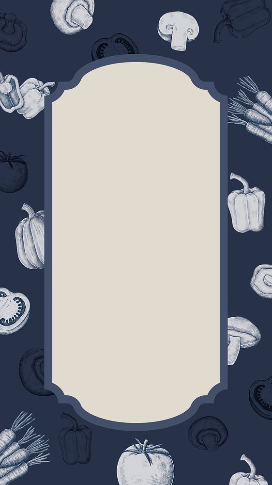 Blue vintage vegetable illustration iPhone wallpaper