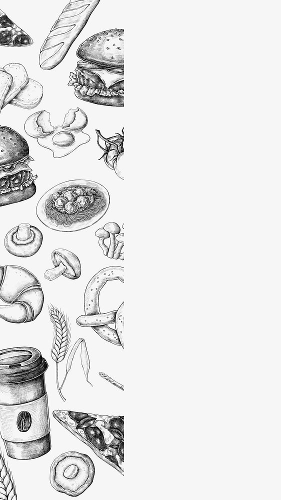 Black and white food illustration iPhone wallpaper