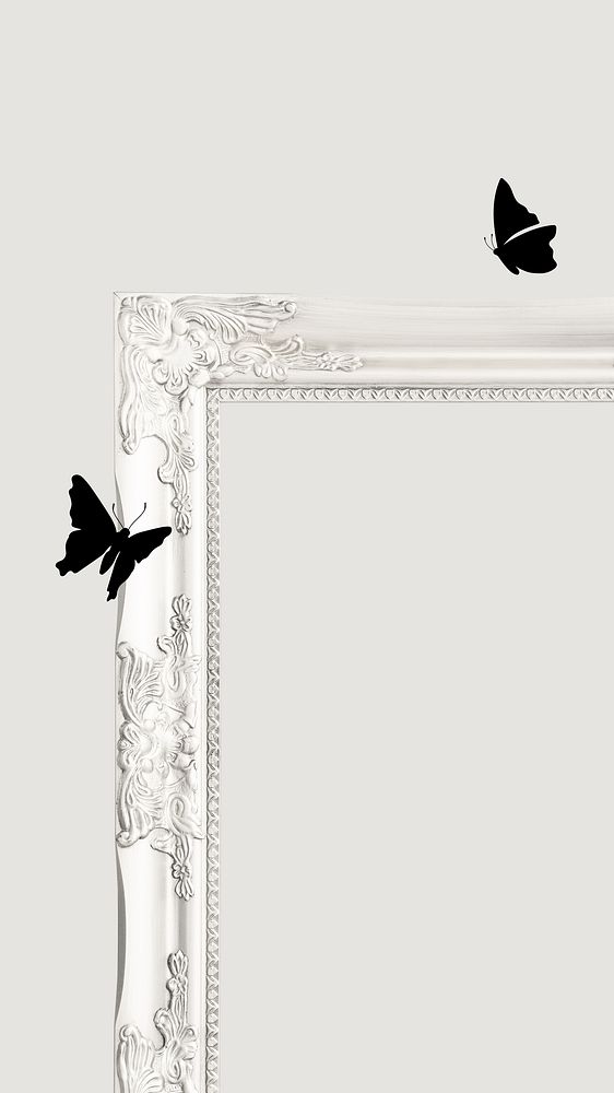 White ornate frame iPhone wallpaper, vintage butterfly aesthetic