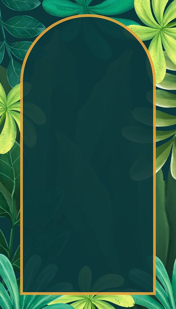 Leaf frame iPhone wallpaper, green botanical design