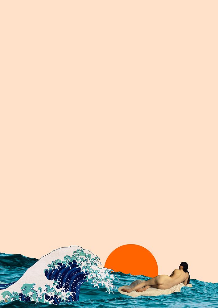 Sunset ocean border background, pastel orange design