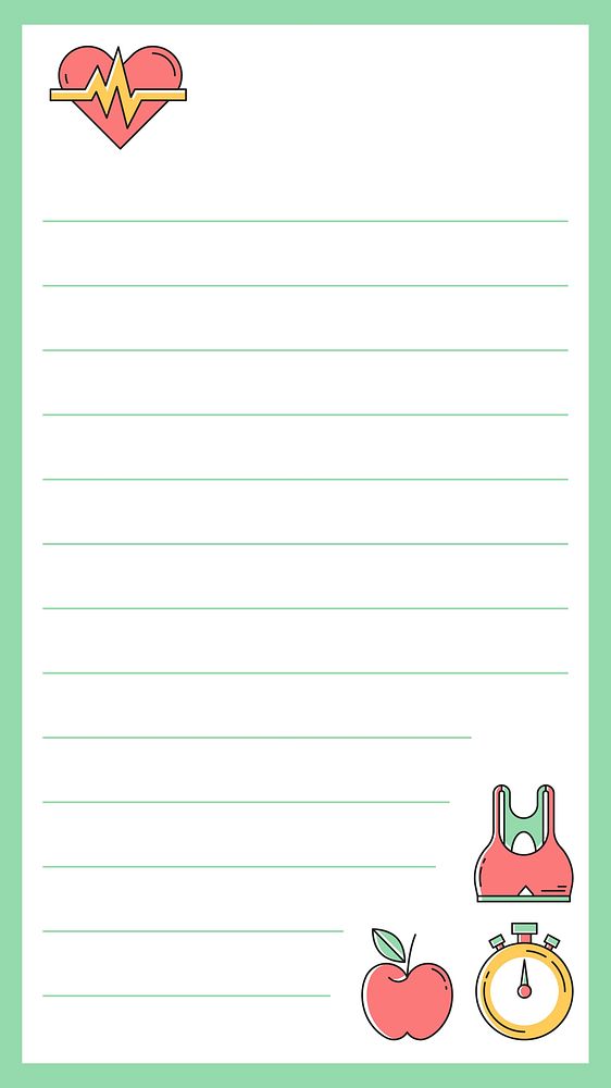 Fitness lined paper, cute activity log  vector