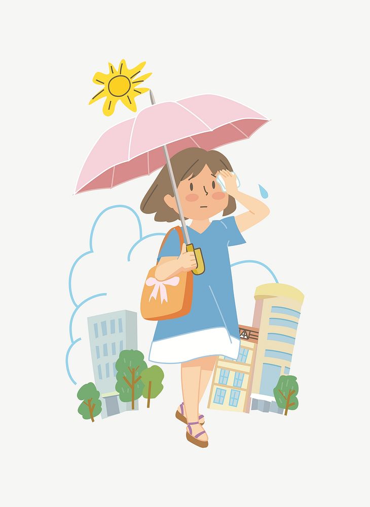 Woman holding umbrella clipart illustration psd. Free public domain CC0 image.