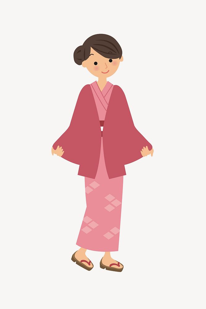 Woman in pink kimono collage element vector