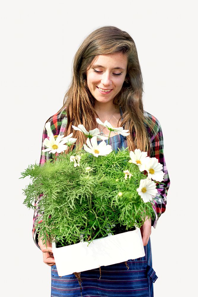 Female gardener isolated image on white