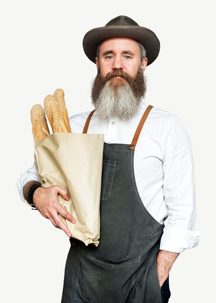 Baker man holding some bread collage element psd