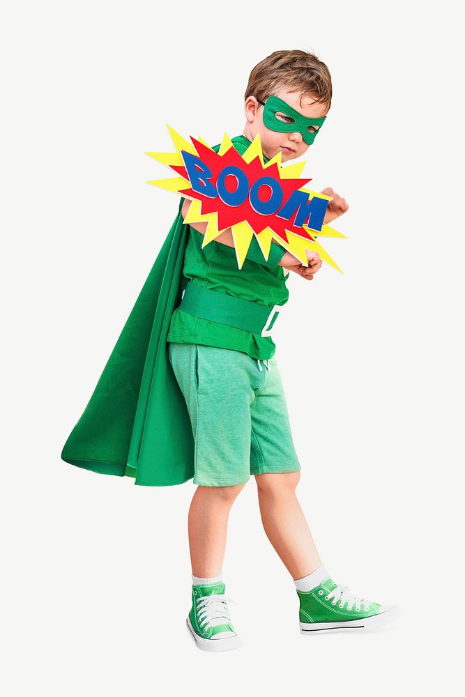 Superhero kids with superpowers collage element psd